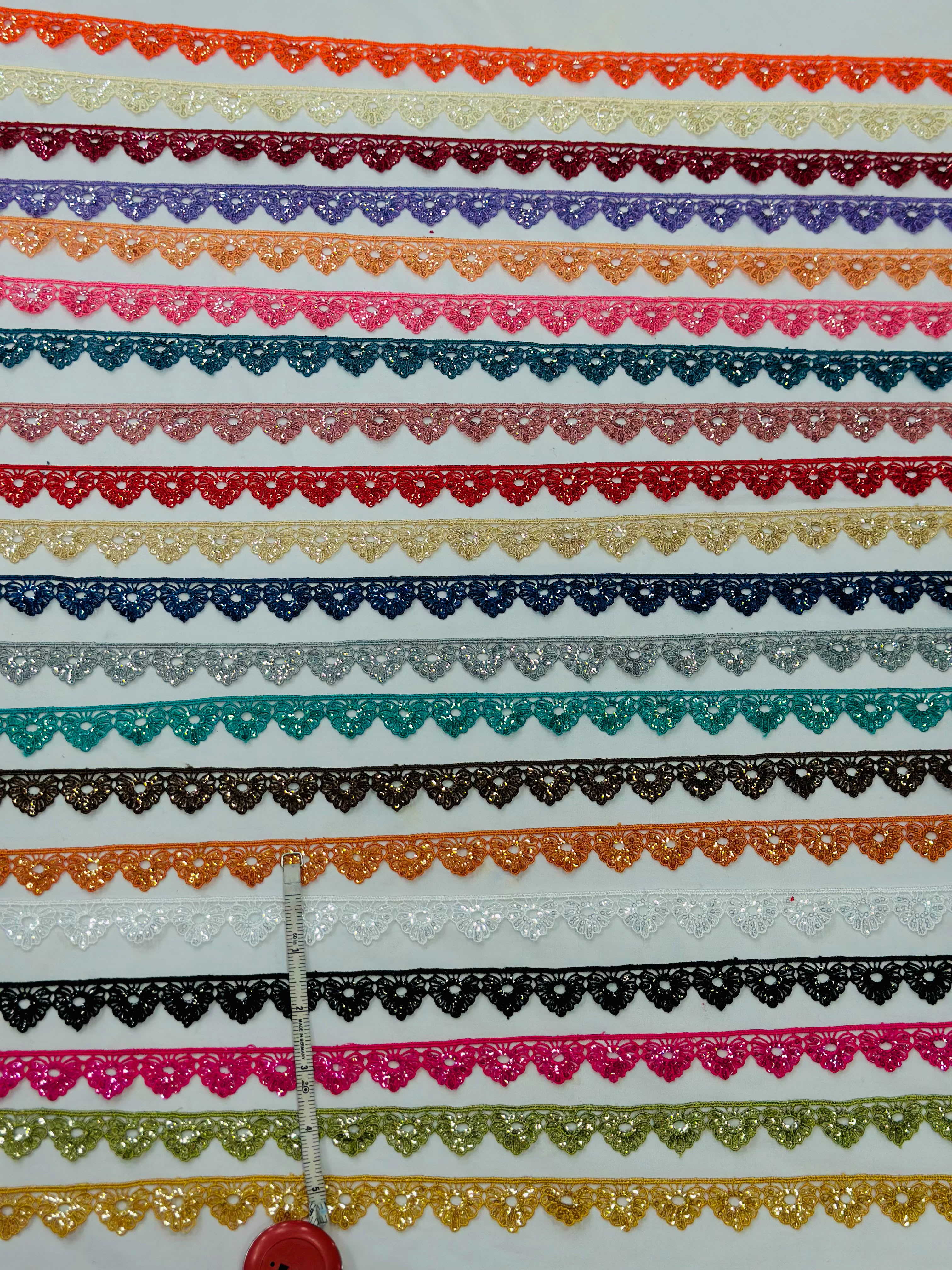 China Original Colorful Diamond Sitara Lace | Rs.31/Gaz | Complete Set